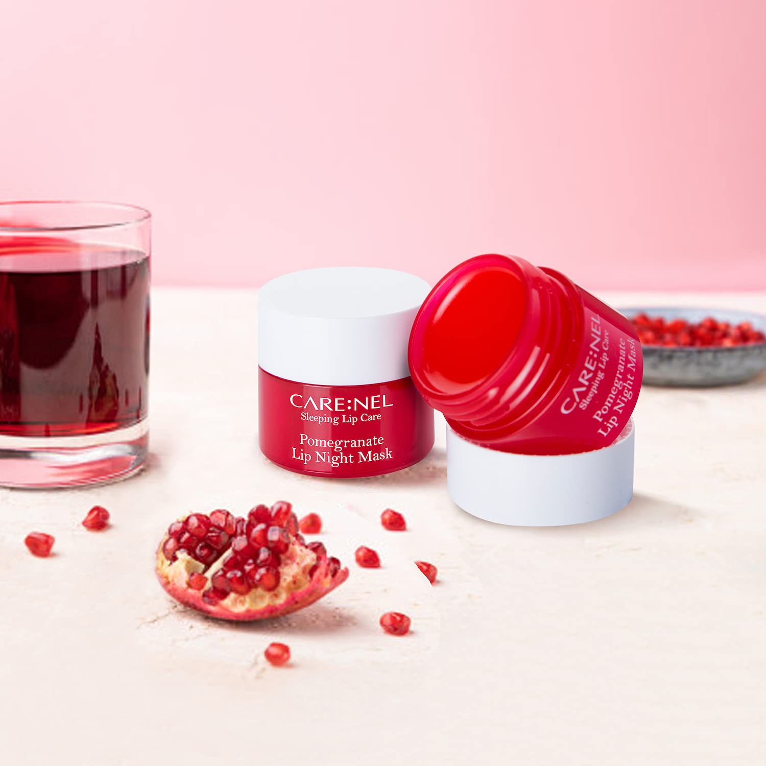 CARE:NEL lip mask applied on lips as night routine showing softening overnight benefit