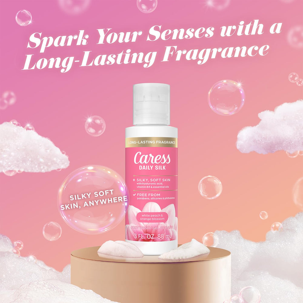 Caress bottle cap detail with secure closure, prevents leaks while traveling