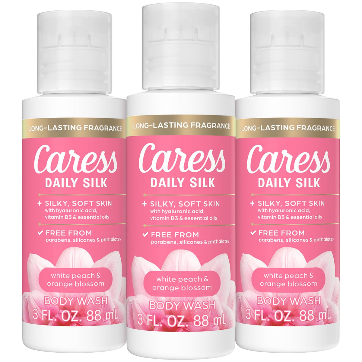 Caress front packaging showing bottle and vibrant label, evokes uplifting scent