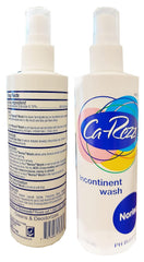 Ca-Rezz front packaging showing two 8 oz bottles for gentle no-rinse cleansing, convenient portability