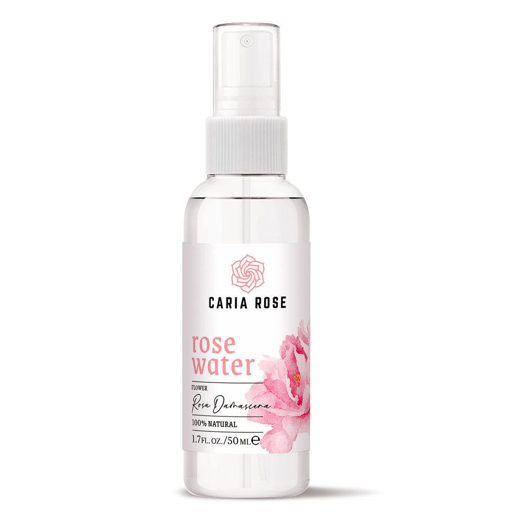 caria rose front packaging showing travel-size bottle and label, pure hydration