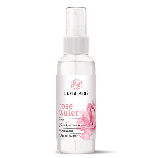 caria rose front packaging showing travel-size bottle and label, pure hydration