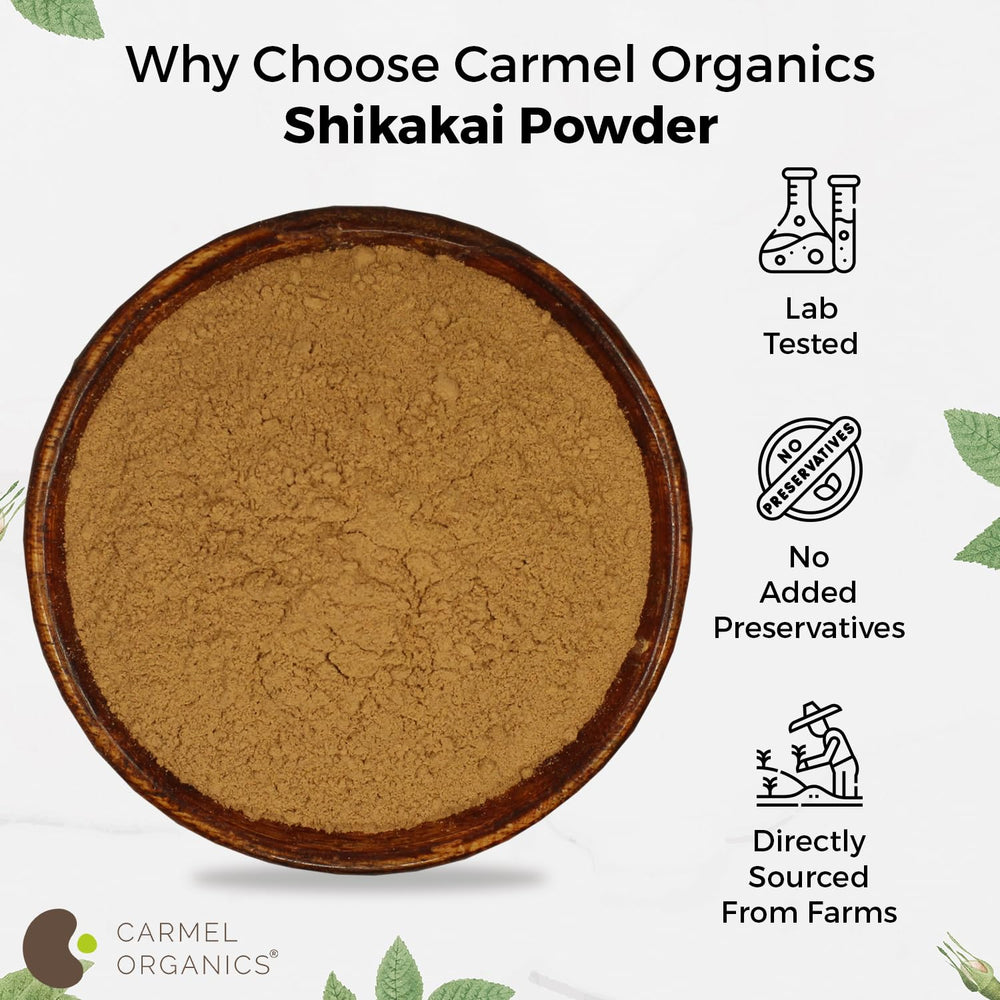 Model applying CARMEL ORGANICS shikakai paste to scalp demonstrating gentle cleanse