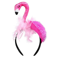 CARMELIT flamingo headband front view shows bright pink, playful look and instant party appeal