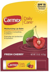 Carmex cherry front packaging shows two sticks and SPF 15 protection