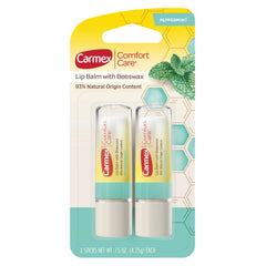 Carmex front packaging showing two-value pack and product name for convenient carry