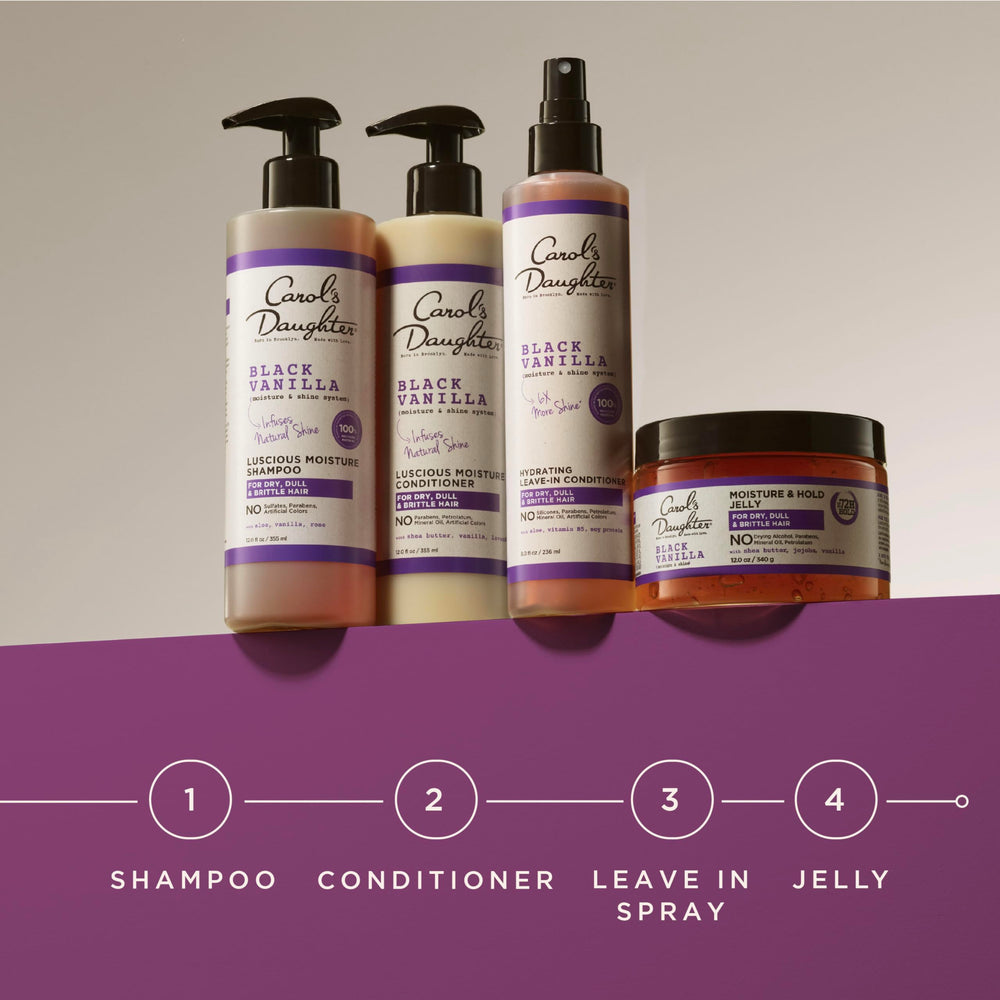 Carol's Daughter vanilla shea jojoba ingredients arranged to show nourishing blend