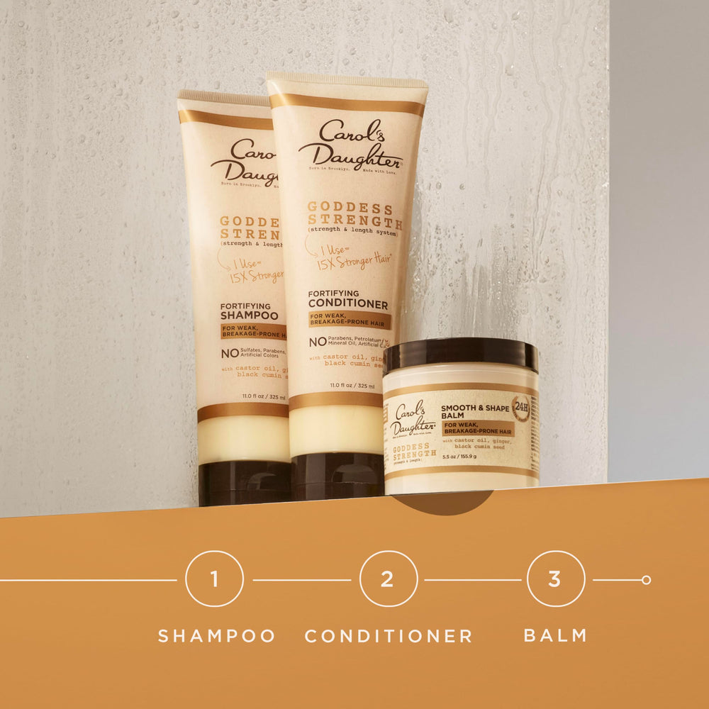 Carol's Daughter on bathroom shelf lifestyle shot showing daily routine benefit