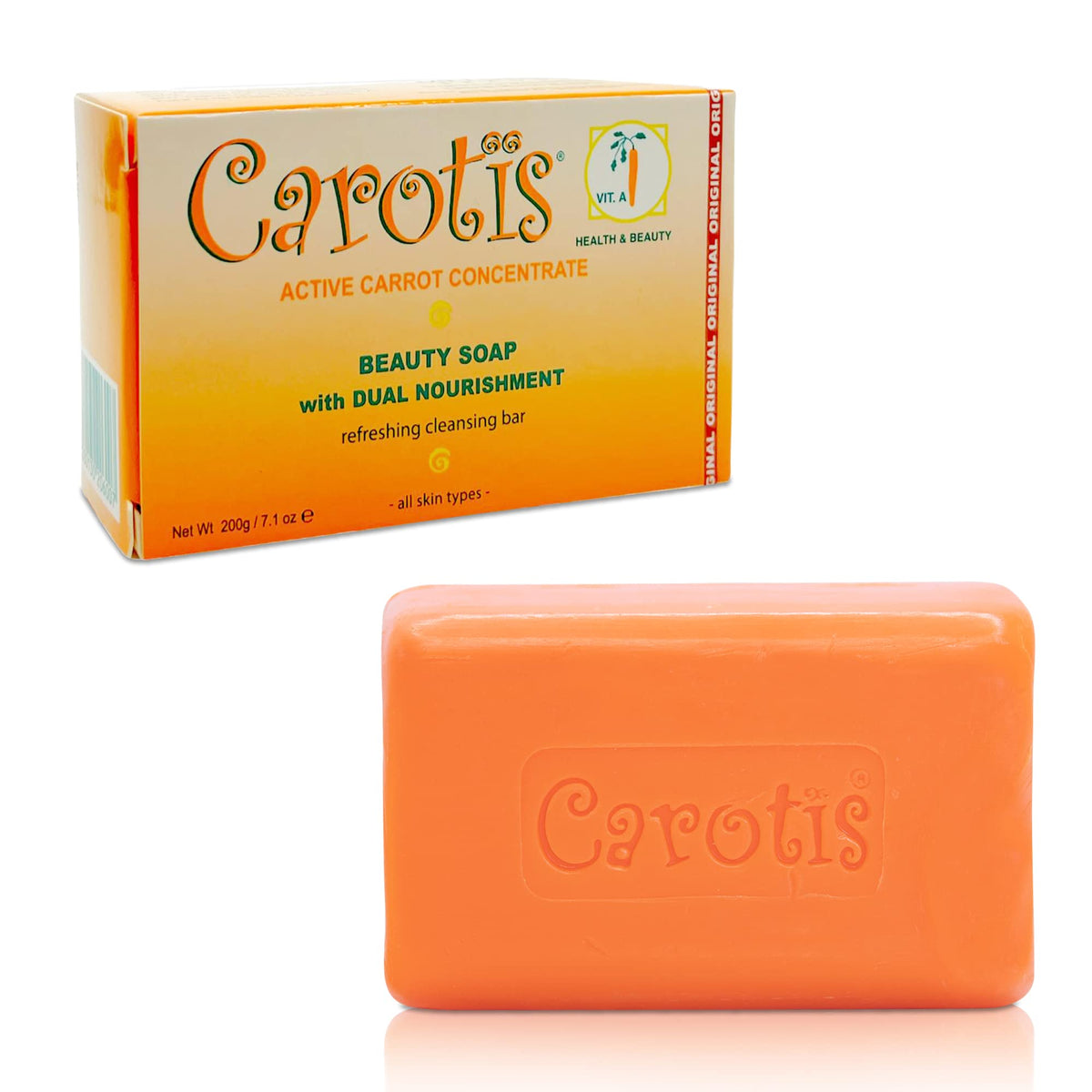 CAROTÏS soap front packaging showing bar and weight for confident choice