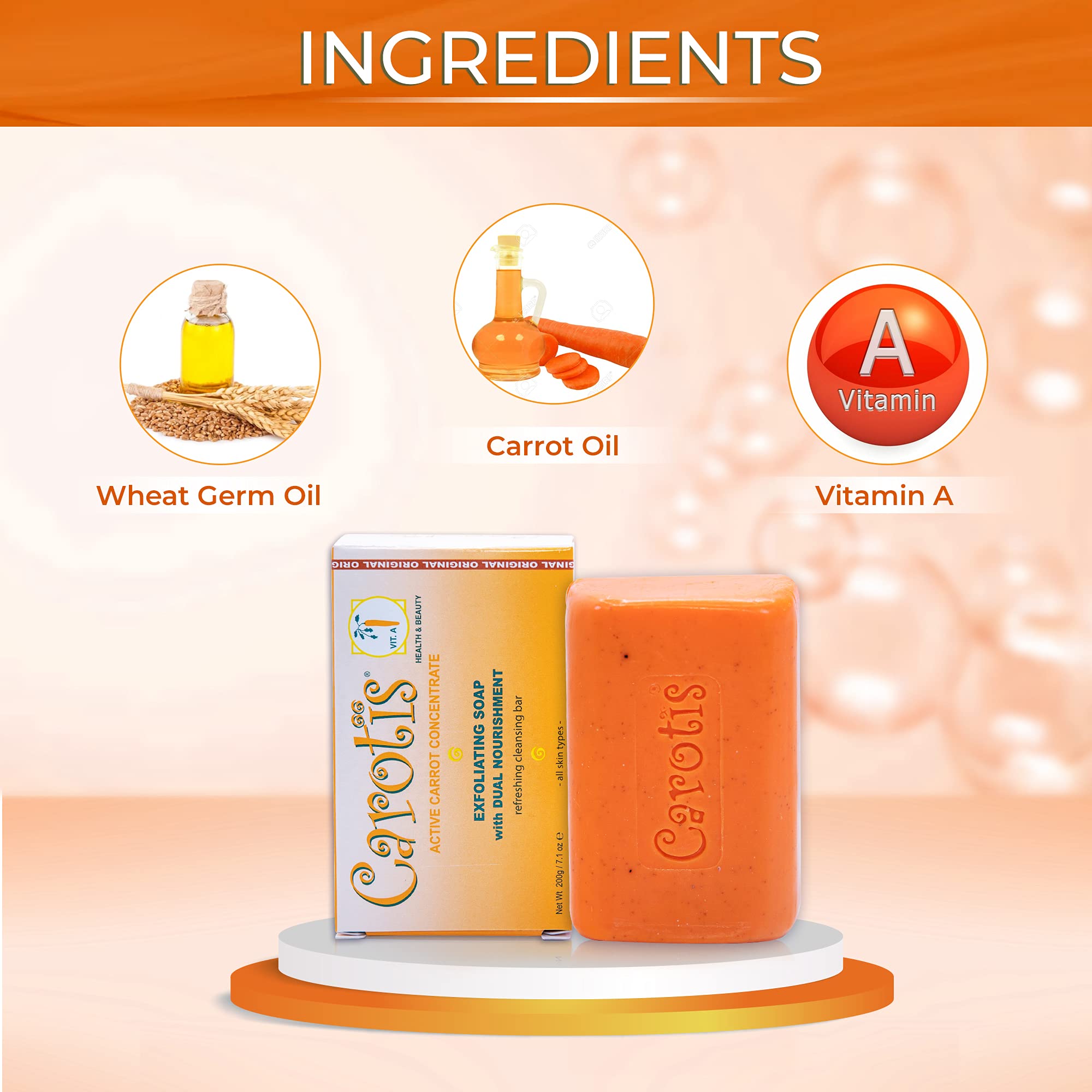 CAROTÏS label detail highlighting vitamin A and carrot oil benefits