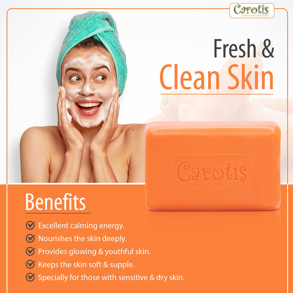 CAROTÏS soap next to a credit card showing compact 7.01 ounce size