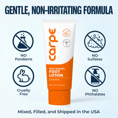 Carpe lotion inside a sock demonstrating moisture control during wear