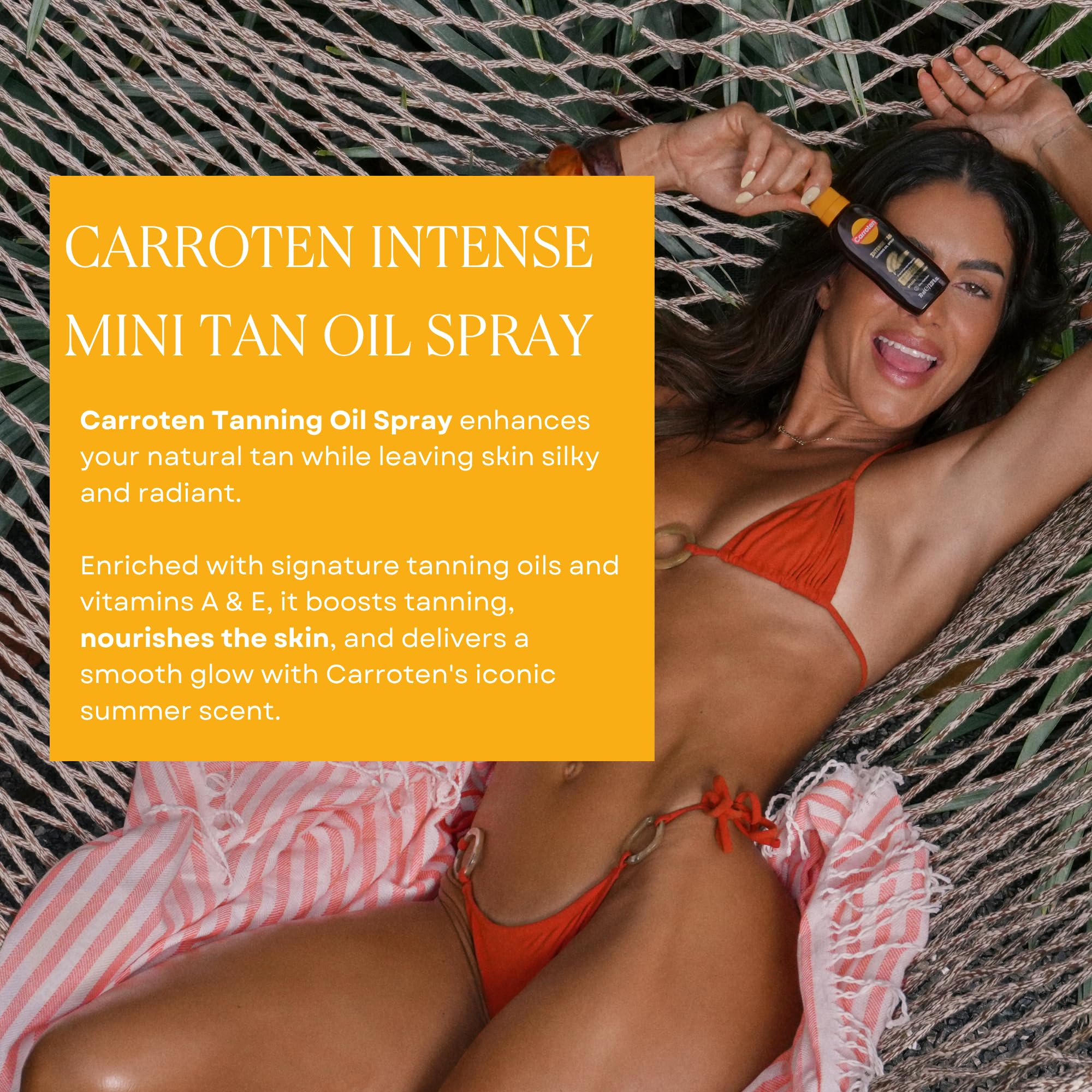 Carroten ingredients close-up highlighting carrot and coconut oils for nourishing tan