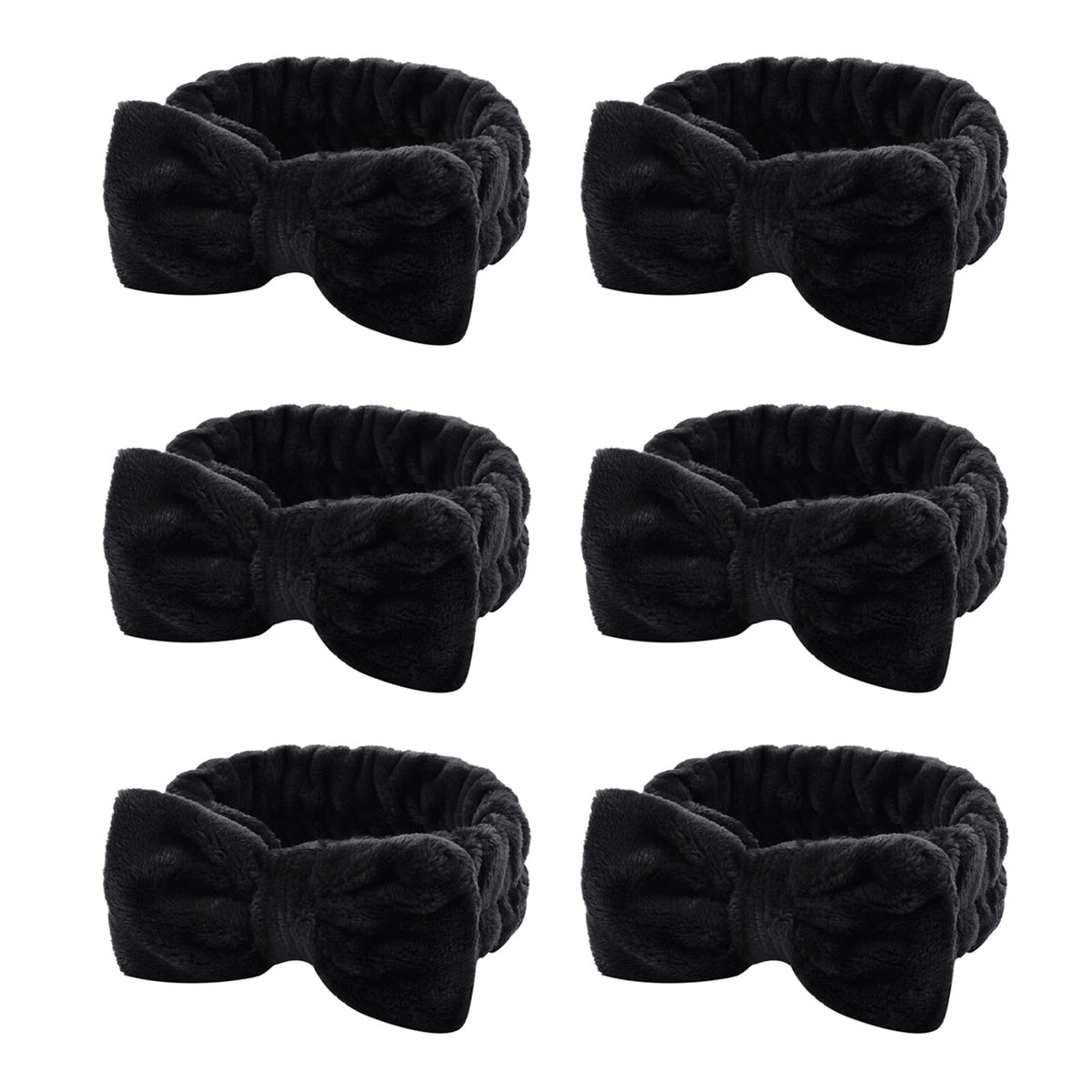 Casoty front view of six black headbands shows neat packaging and convenience
