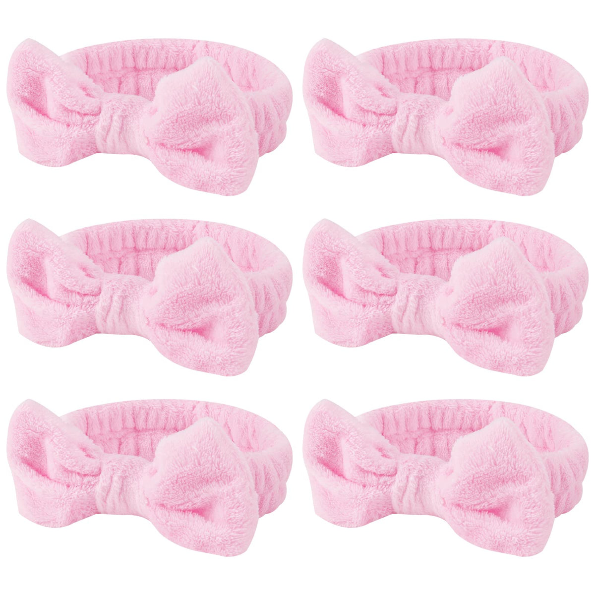 Casoty front view of six pink headbands showing neat packaging and appeal
