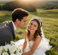 Casoty worn by bride displaying flattering bridal sparkle and photo-ready look