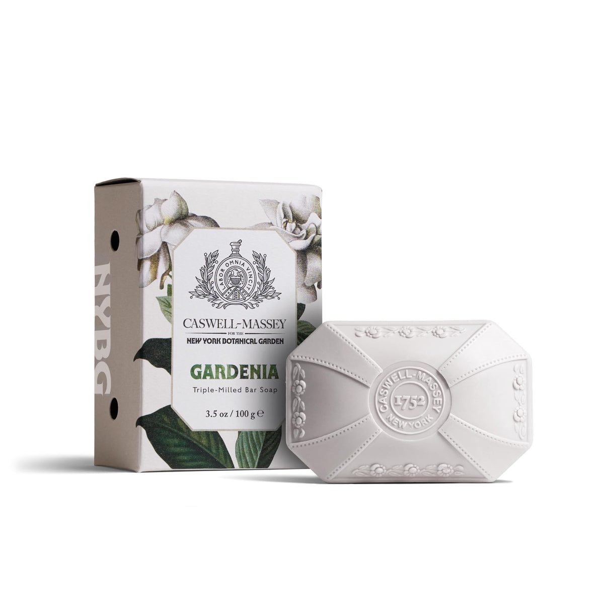 Caswell-Massey front packaging showing gardenia soap and elegant branding benefits presentation
