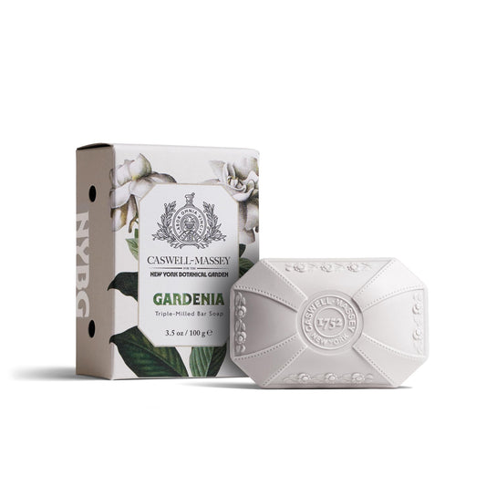 Caswell-Massey front packaging showing gardenia soap and elegant branding benefits presentation