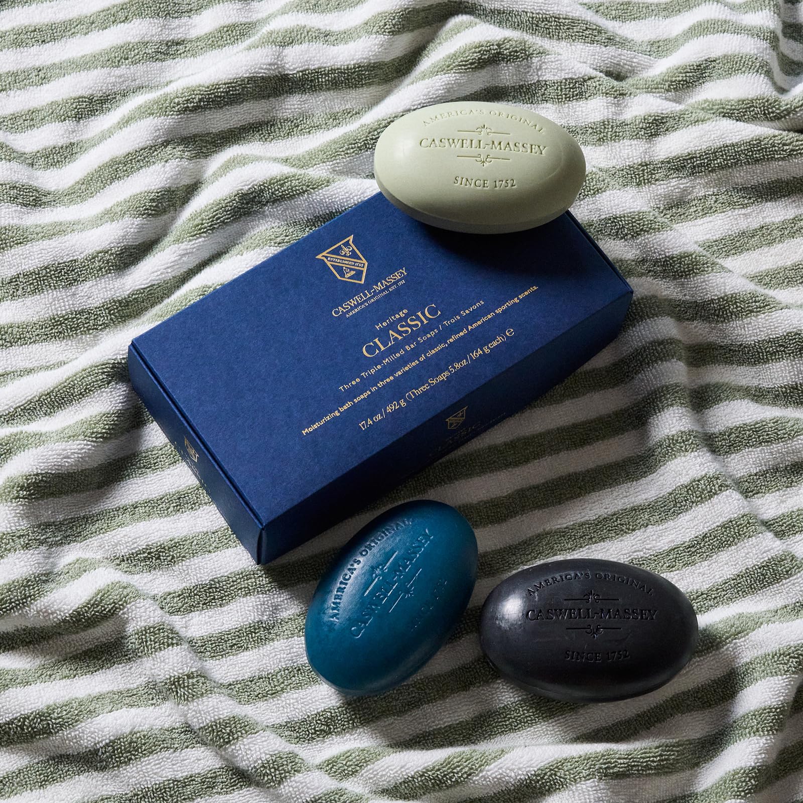 Caswell-Massey Greenbriar bar with foamy lather, deep-cleansing feel