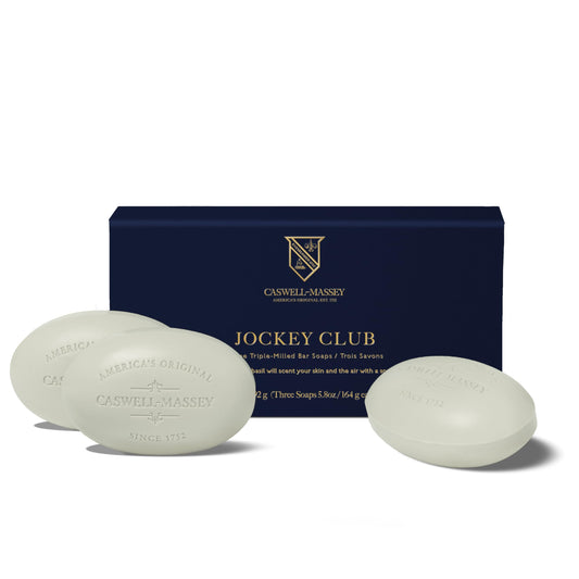 Caswell-Massey three-pack front view showing elegant packaging and gifting benefit