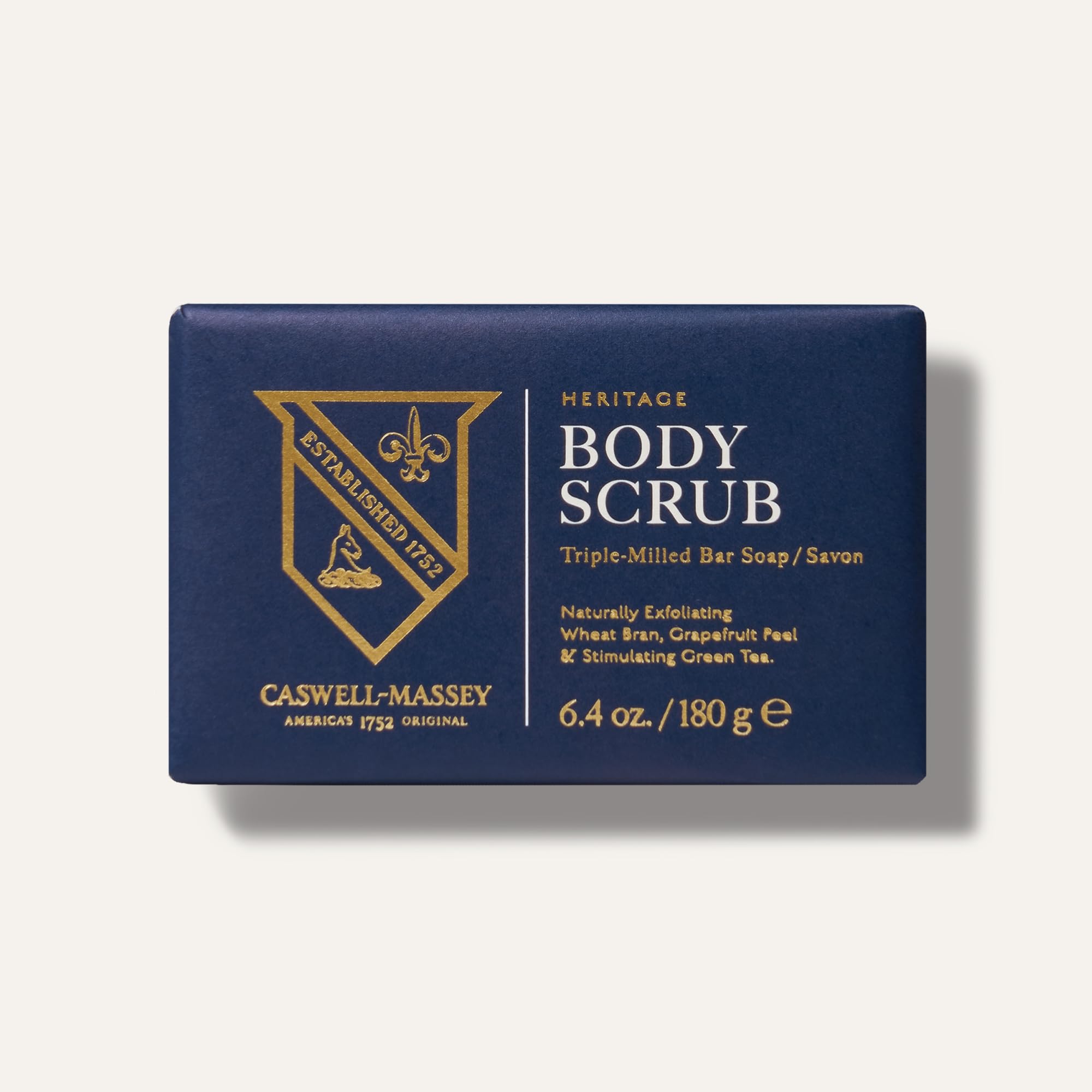 Caswell-Massey label details listing natural ingredients and essential oils benefit