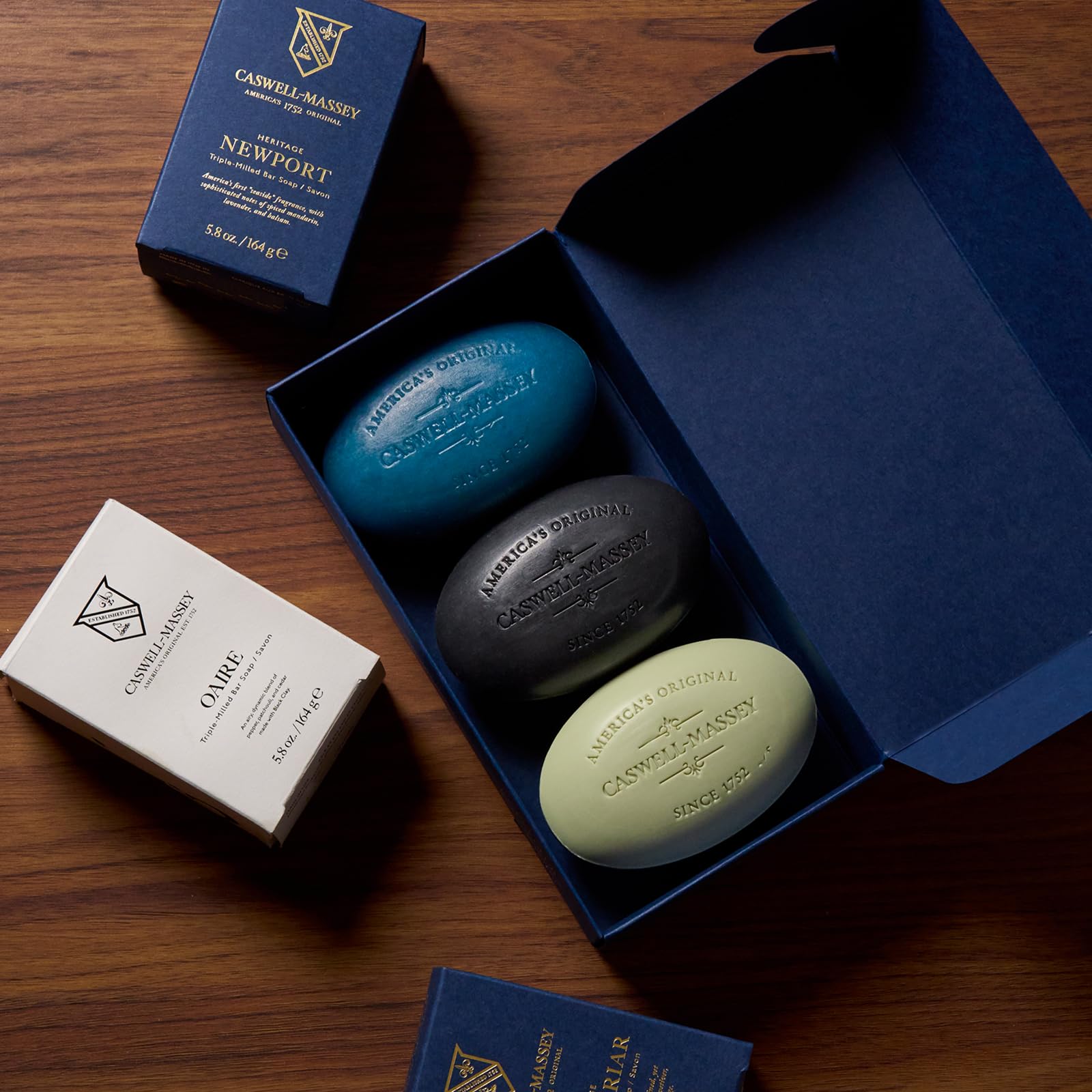 Caswell-Massey Newport bar texture close-up, creamy lather benefit