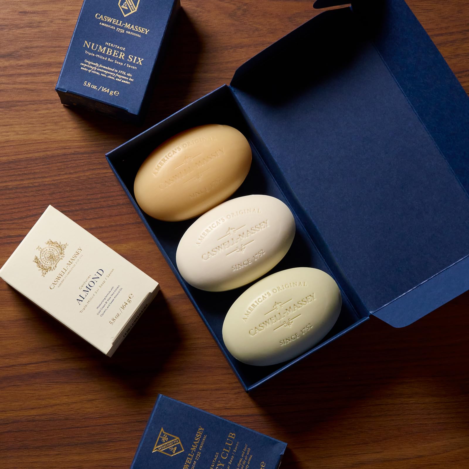 Caswell-Massey Number Six bar close-up highlighting citrus scent and rich lather