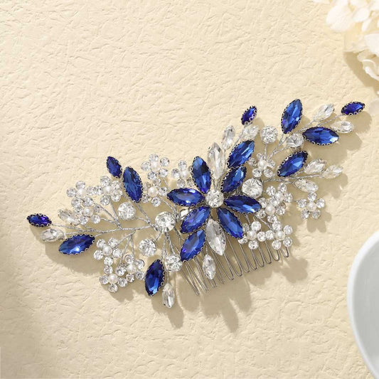 Catery front view showing blue rhinestones and floral silhouette for elegant finish