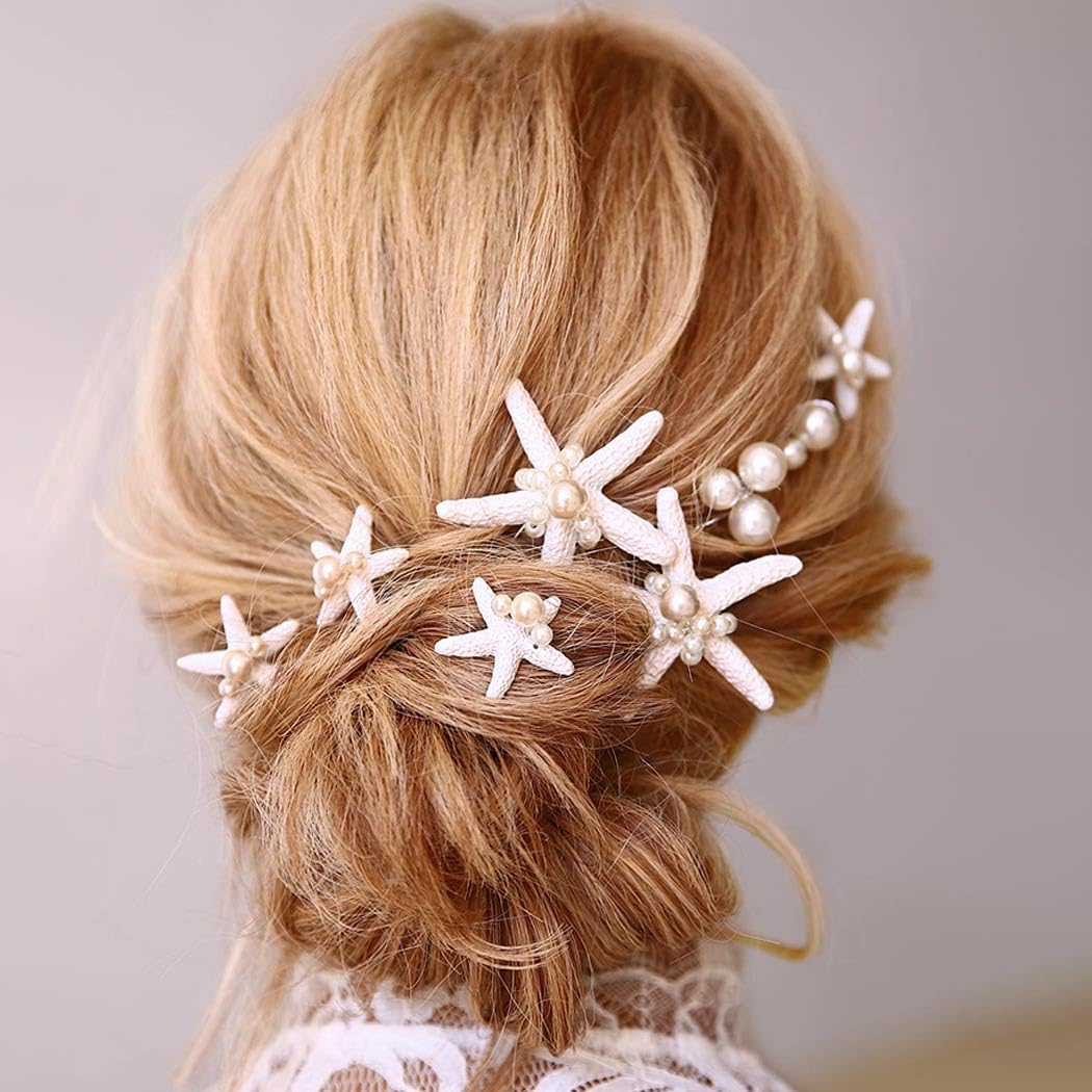 Catery starfish hair pins pack front view with neat arrangement and bridal appeal