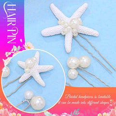 Catery hair pins styled in a bride's updo adding beachy elegance and subtle sparkle