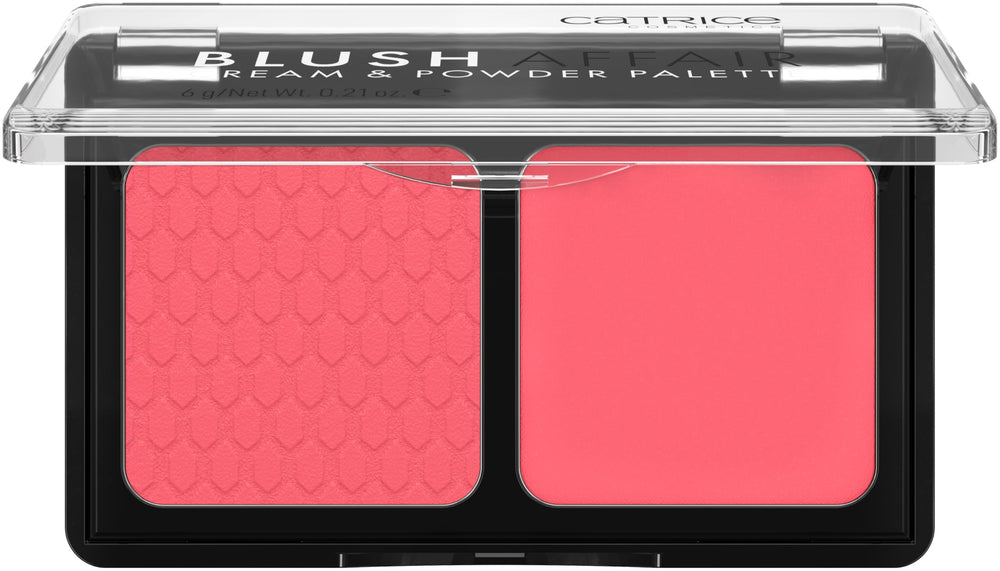 Catrice Blush Affair palette front view showing dual cream and powder benefits