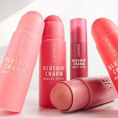 Catrice flatlay with multi stick and brush showing coordinated cheek-and-lip routine