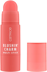 Catrice front packaging of Blushin' Charm Multi Stick showing coral shade and compact design for easy carry