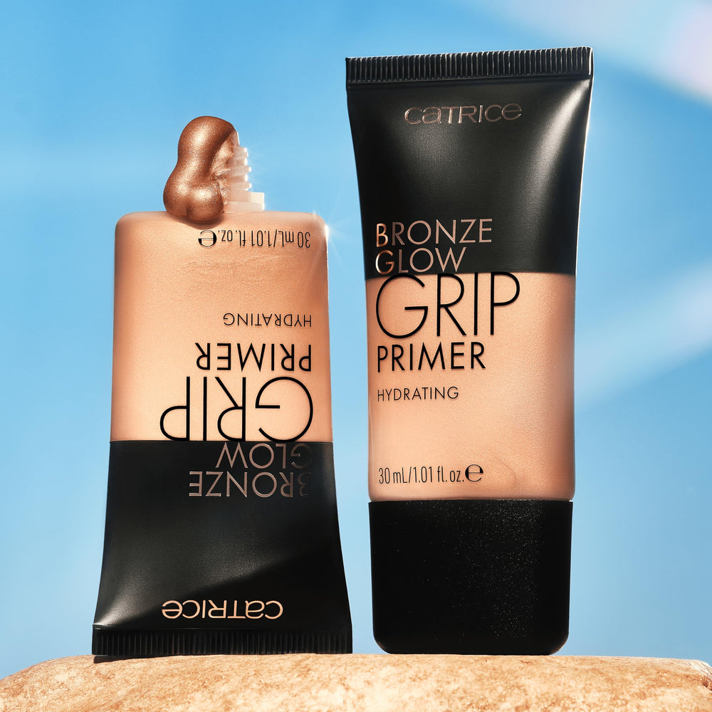 Catrice before after comparison displaying longer-lasting makeup and bronzed complexion benefit