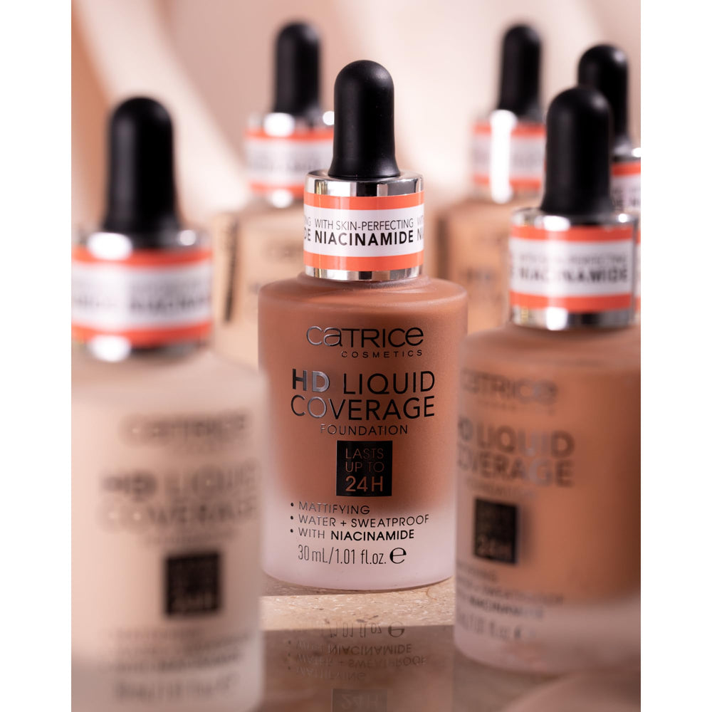 Catrice foundation applied on model for natural matte, camera-ready look