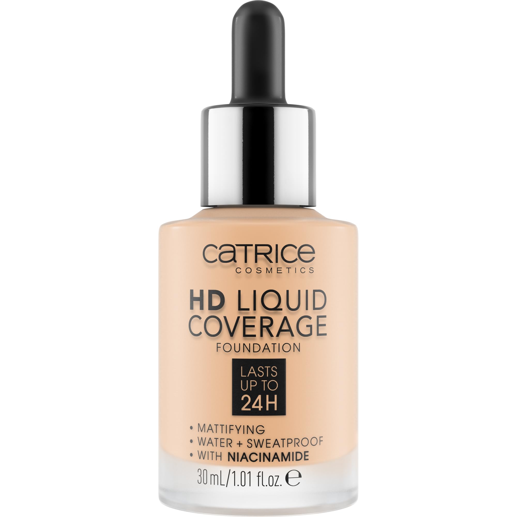 Catrice dropper applicator dispensing foundation for precise, buildable coverage control