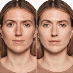 Catrice before and after face photos demonstrating high coverage and blurring effect