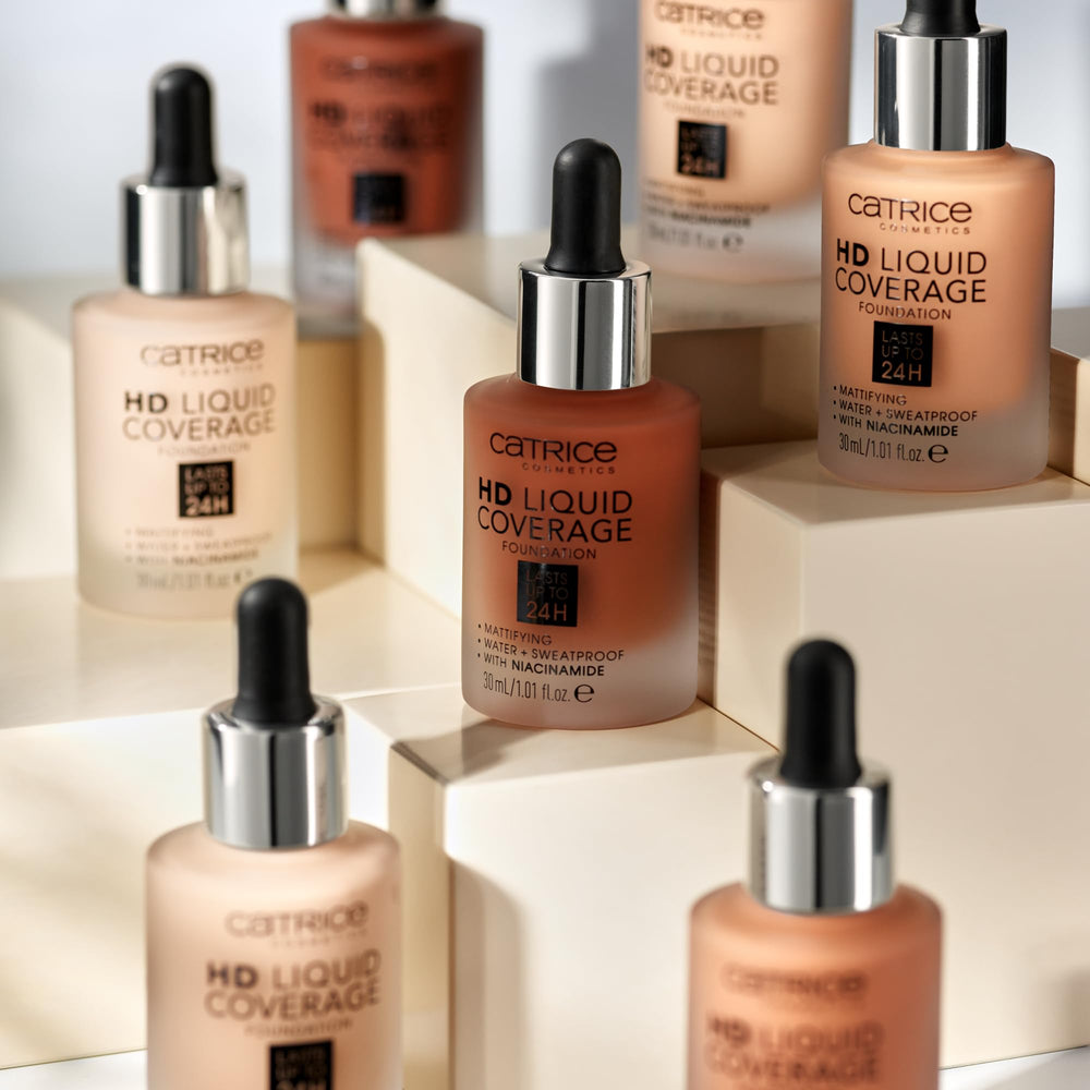 Catrice foundation held in hand to show compact size and travel friendly