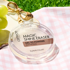 Lifestyle scene using Catrice in handbag for quick on-the-go mattifying benefit