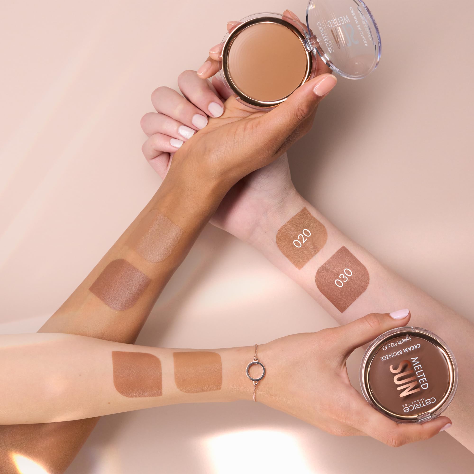 Catrice Melted Sun applied on cheek illustrating natural bronzed glow benefit
