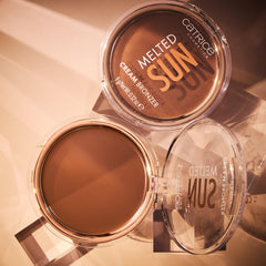 Catrice melted sun cream bronzer next to brush showing easy application options