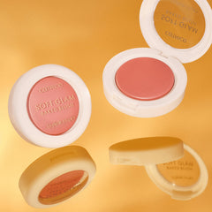 Catrice Soft Glam Baked Blush picked up on brush for easy application benefit