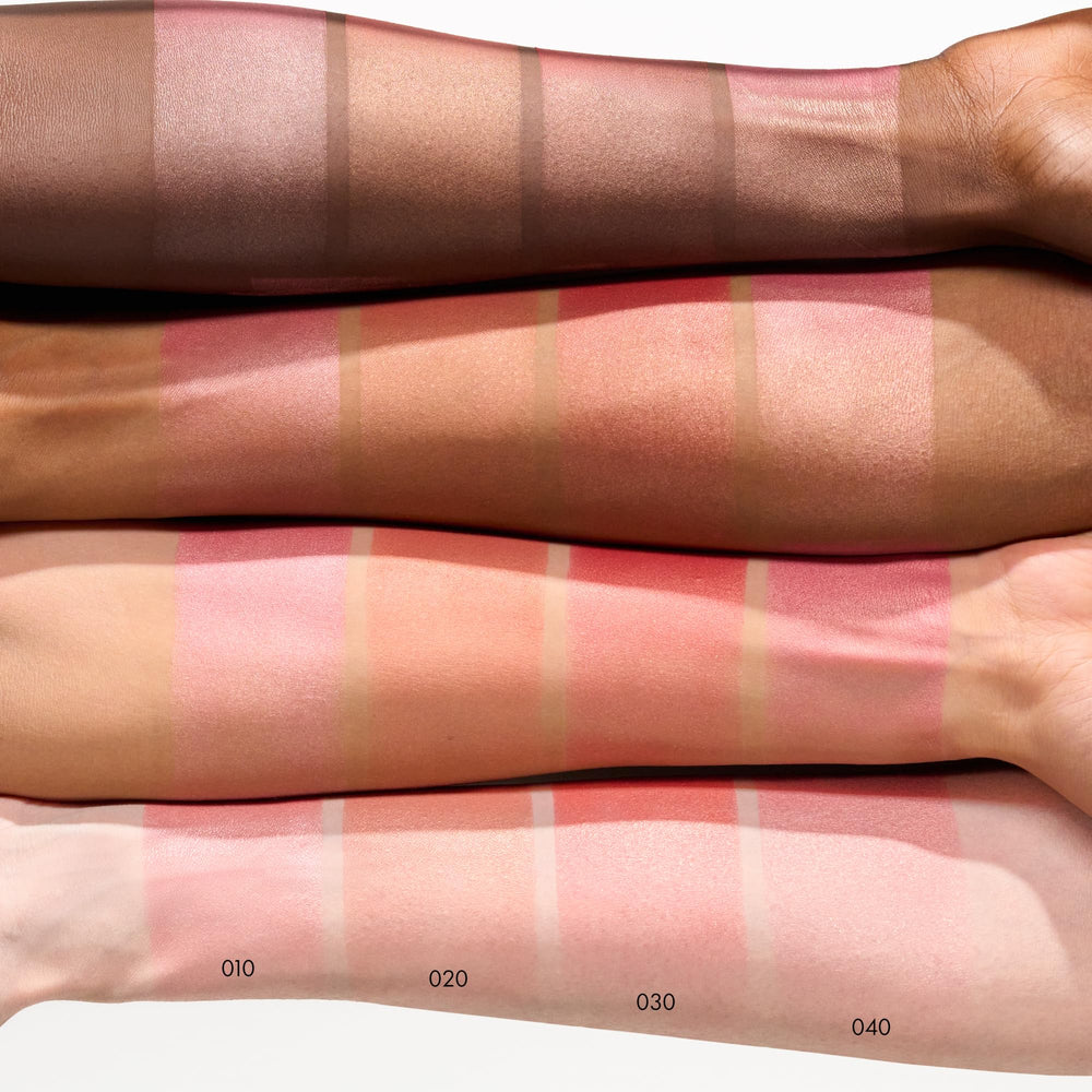 Catrice blush swatched on forearm illustrating buildable berry color benefit
