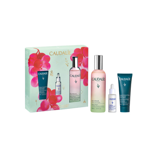 Caudalie Beauty Elixir front packaging showing full-size spray and glow benefit