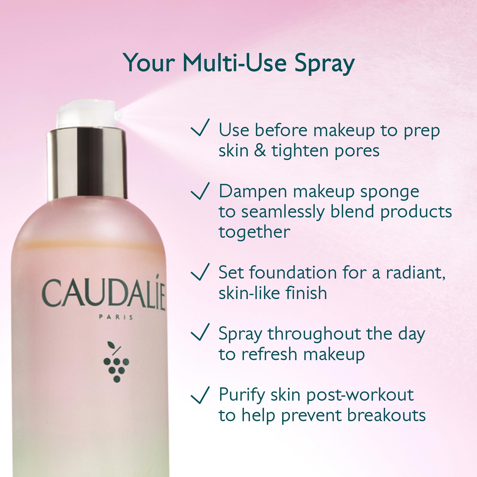Green grape and orange blossom ingredients with Caudalie branding for natural hydration