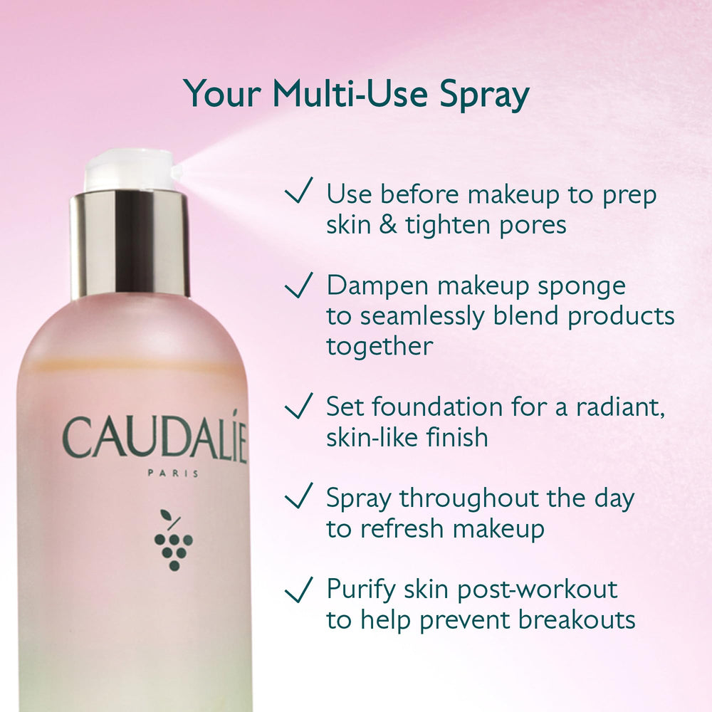 Green grape and orange blossom ingredients with Caudalie branding for natural hydration