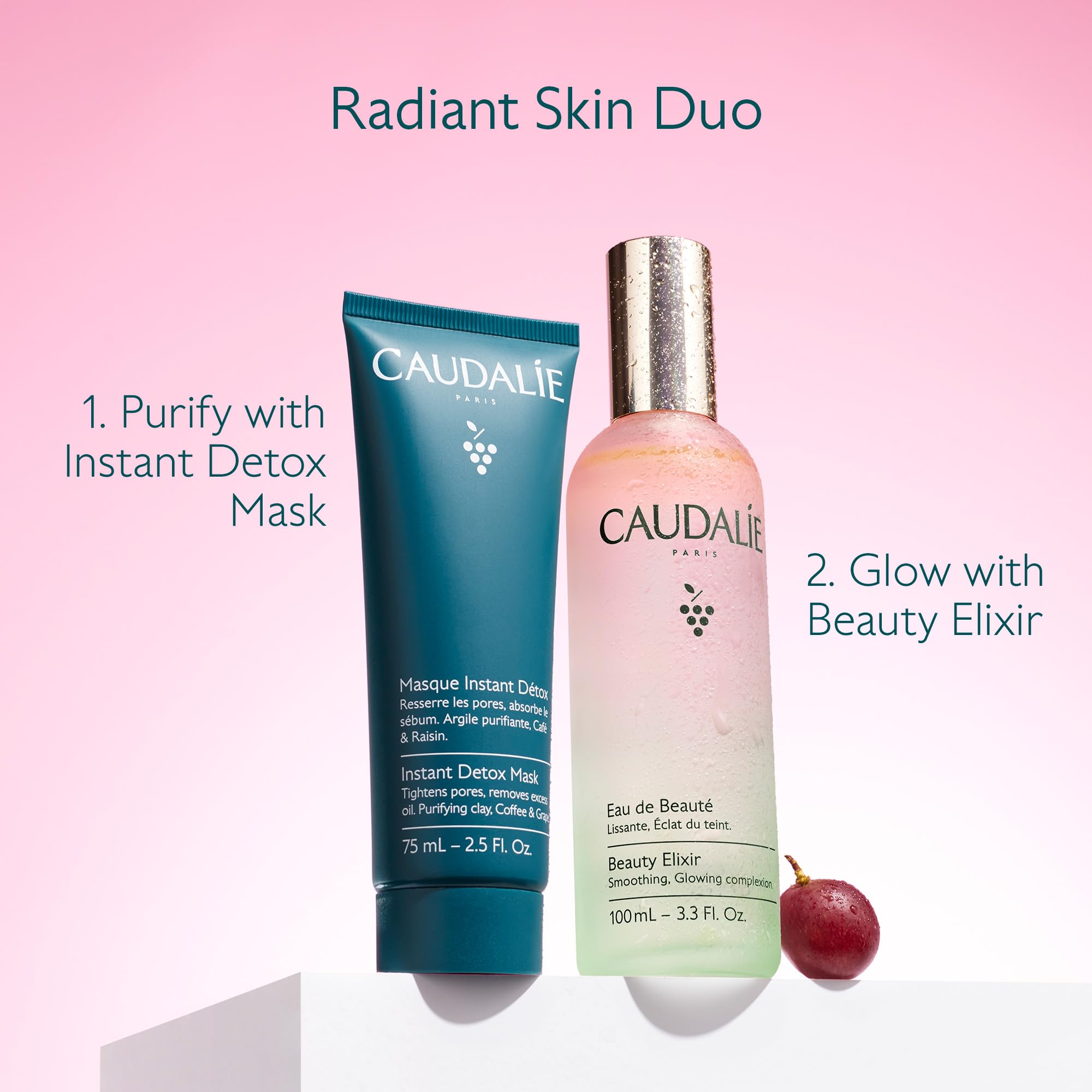 Office desk scene with Caudalie mist for midday refresh and energy boost