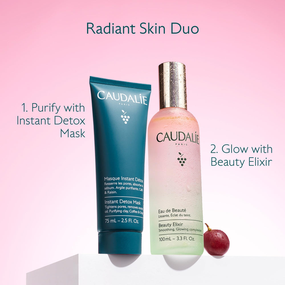 Office desk scene with Caudalie mist for midday refresh and energy boost