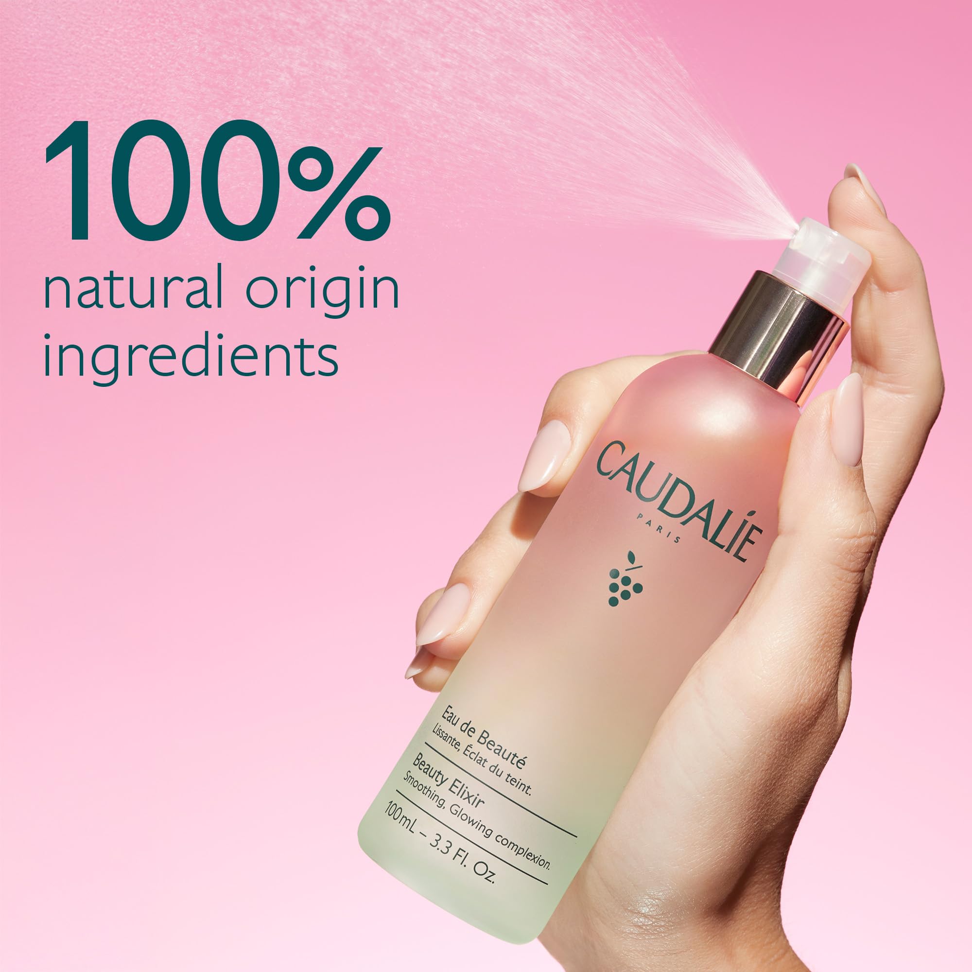 Detail of the oil suspension in Caudalie bottle demonstrating natural formulation