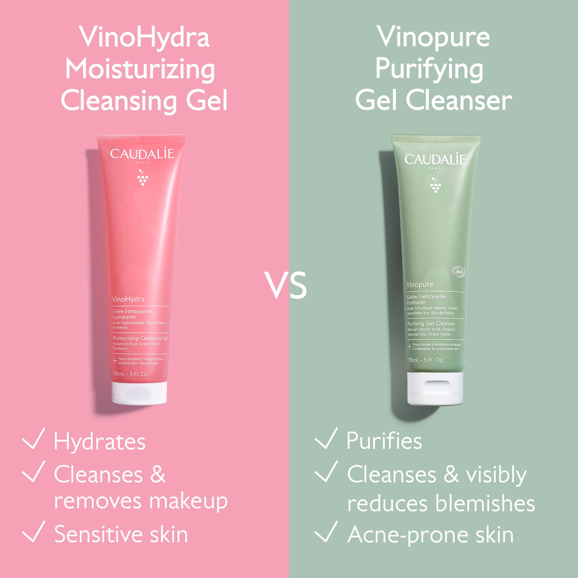 Grapes and hyaluronic acid visual with Caudalie, highlighting soothing hydration benefit